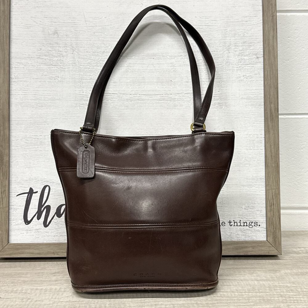 Vintage COACH Tribeca 9098 Brown Leather Tote USA Hangtag Shoulder Bag